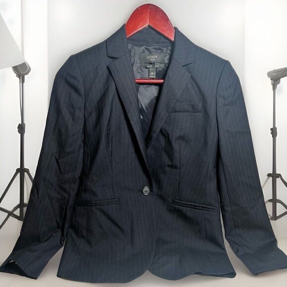 J. Crew 1035 Super 120s Wool Blazer Women's Size 0 Petite Navy One Button - Picture 1 of 6